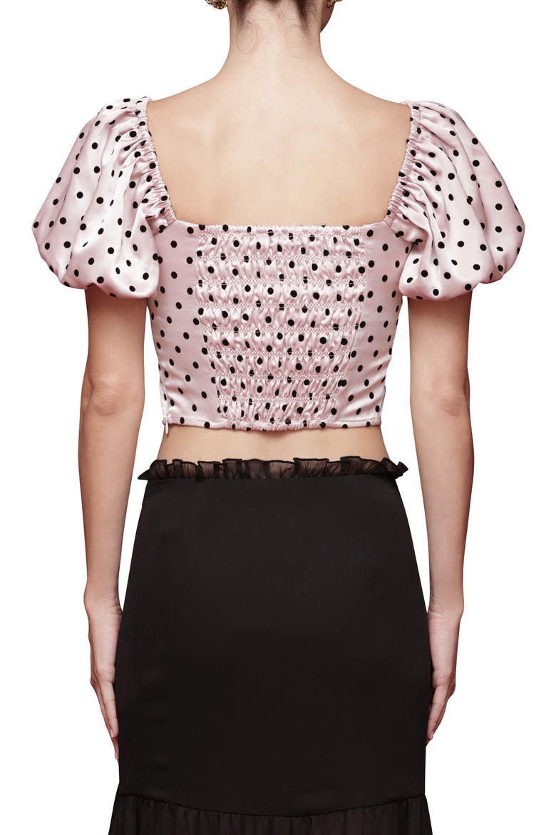 Puff Sleeve Polka Dot Crop Top, Alternate, color, PINK AND BLACK