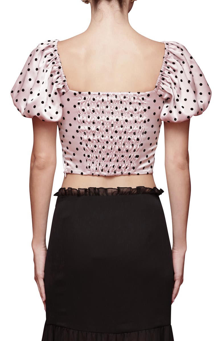 Avec Les Filles Puff Sleeve Polka Dot Crop Top, Alternate, color, Pink And Black