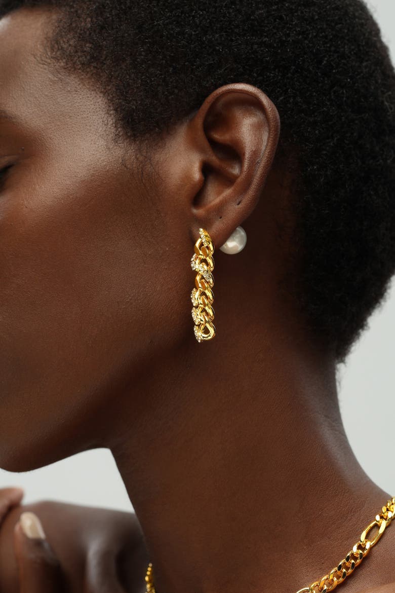 Rhinestone Chain Earrings, Alternate, color, Gold
