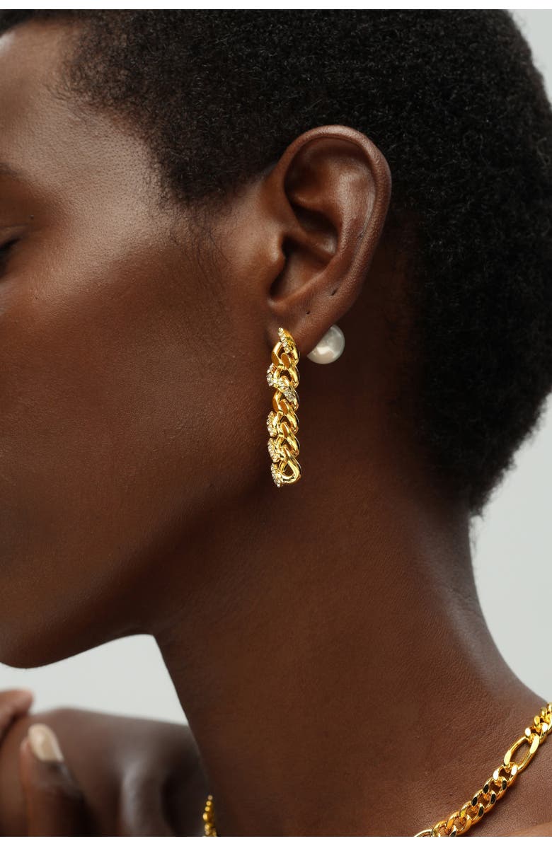 Classicharms Rhinestone Chain Earrings, Alternate, color, Gold