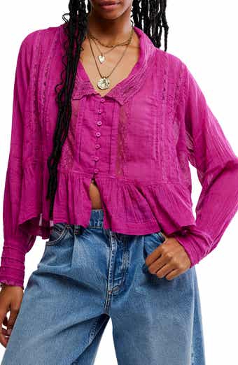 Free People Elodie Lace Trim Ruffle Hem Shirt