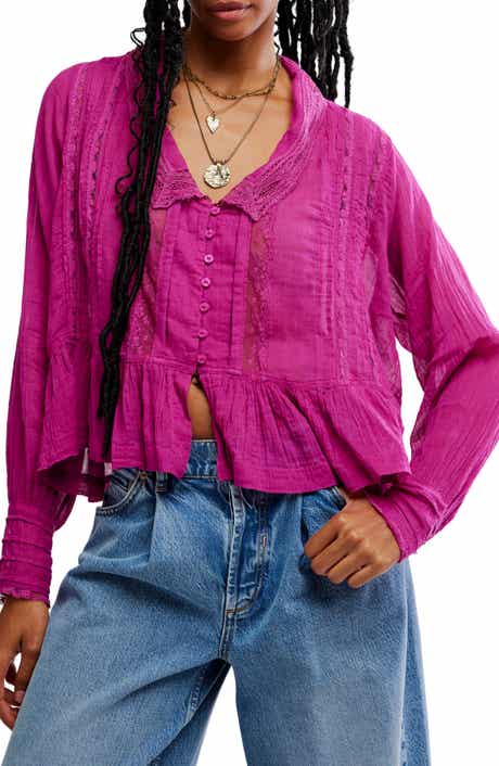Free People Elodie Lace Trim Ruffle Hem Shirt