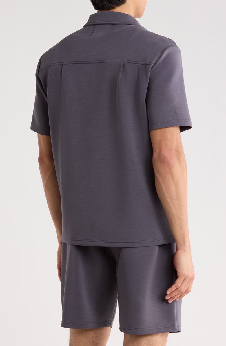 FLEECE FACTORY Sueded Scuba Short Sleeve Button-Up Shirt, Alternate, color, Steel