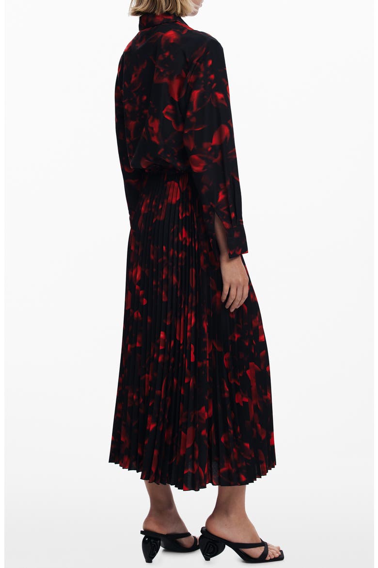 Long Sleeve Pleat Midi Dress, Alternate, color, DARK RED