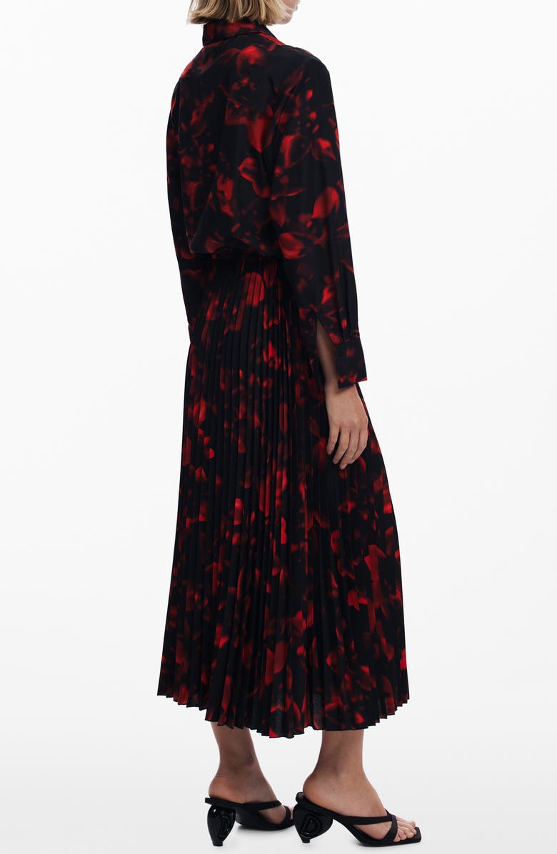 Desigual Long Sleeve Pleat Midi Dress, Alternate, color, Dark Red