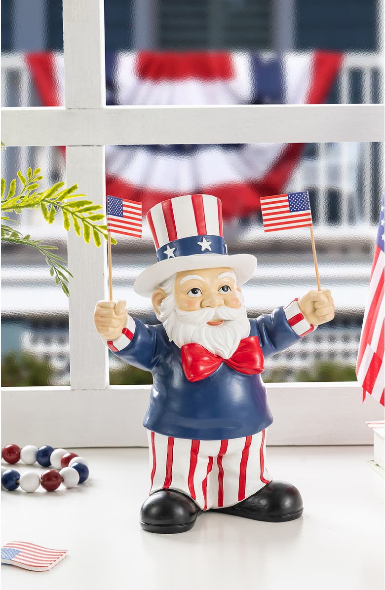 Glitzhome Patriotic Americana Polyresin Santa holding flags Table Decor, Alternate, color, Blue