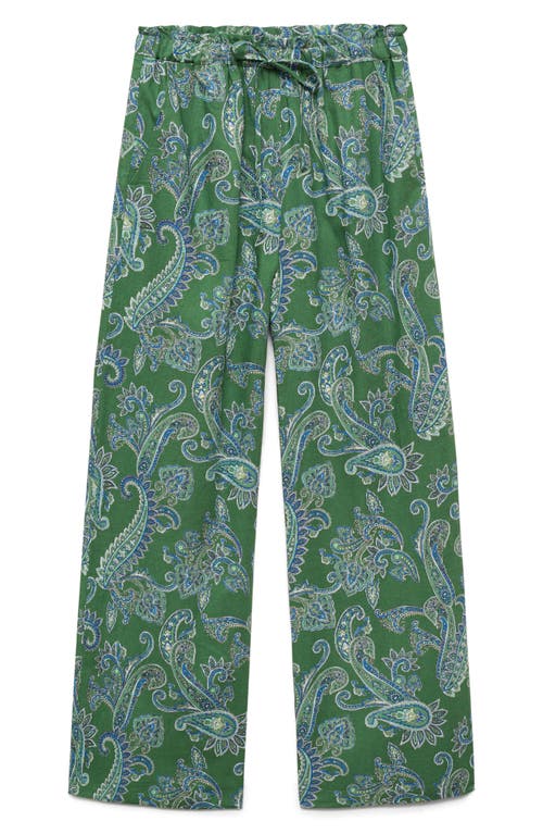 Shop Mango Paisley Linen Blend Drawstring Pants In Green