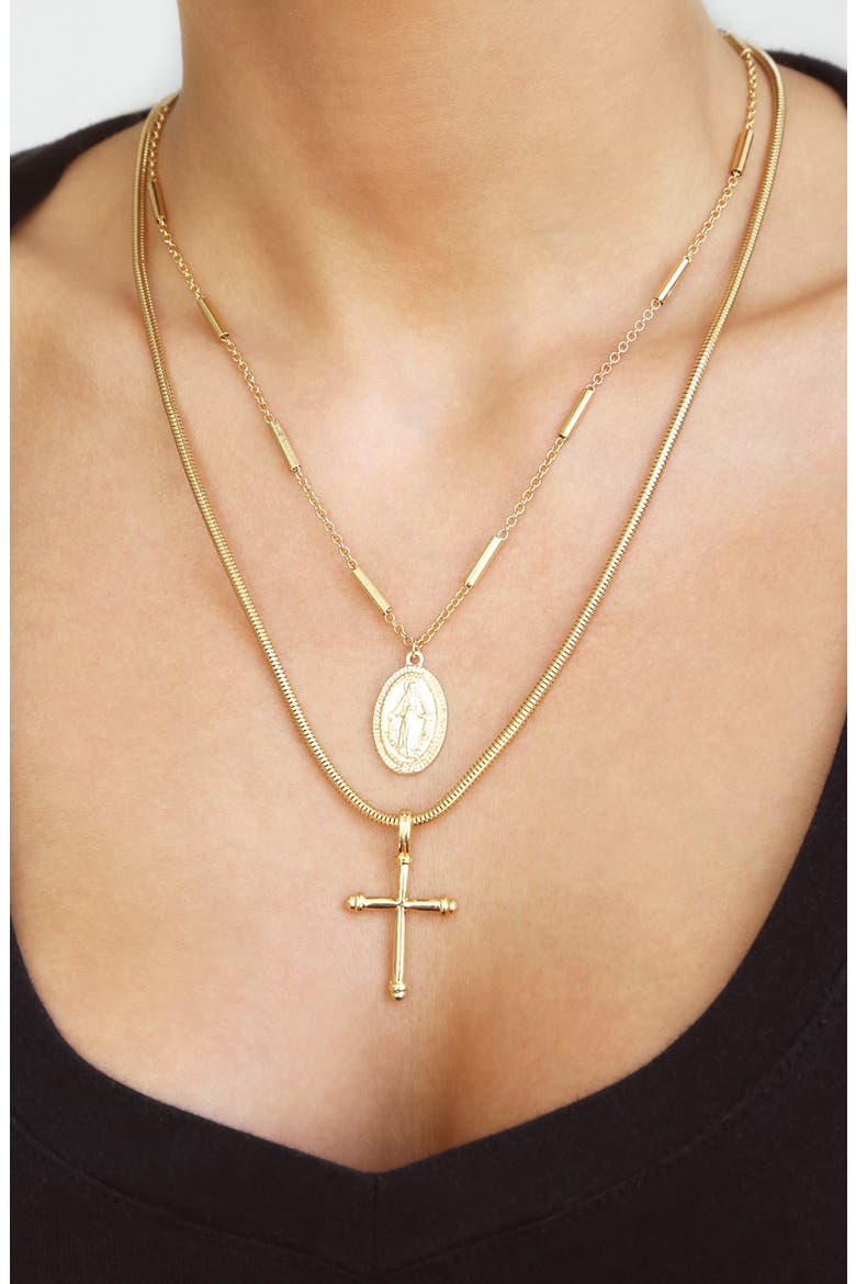 Coin & Cross Set of 2 Necklaces, Alternate, color, GOLD