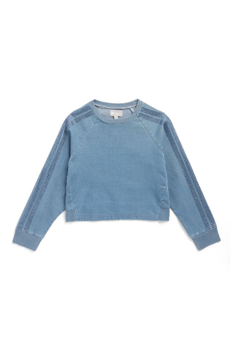 Kids' Rhinestone Detail Denim Sweatshirt, Main, color, MEDIUM INDIGO
