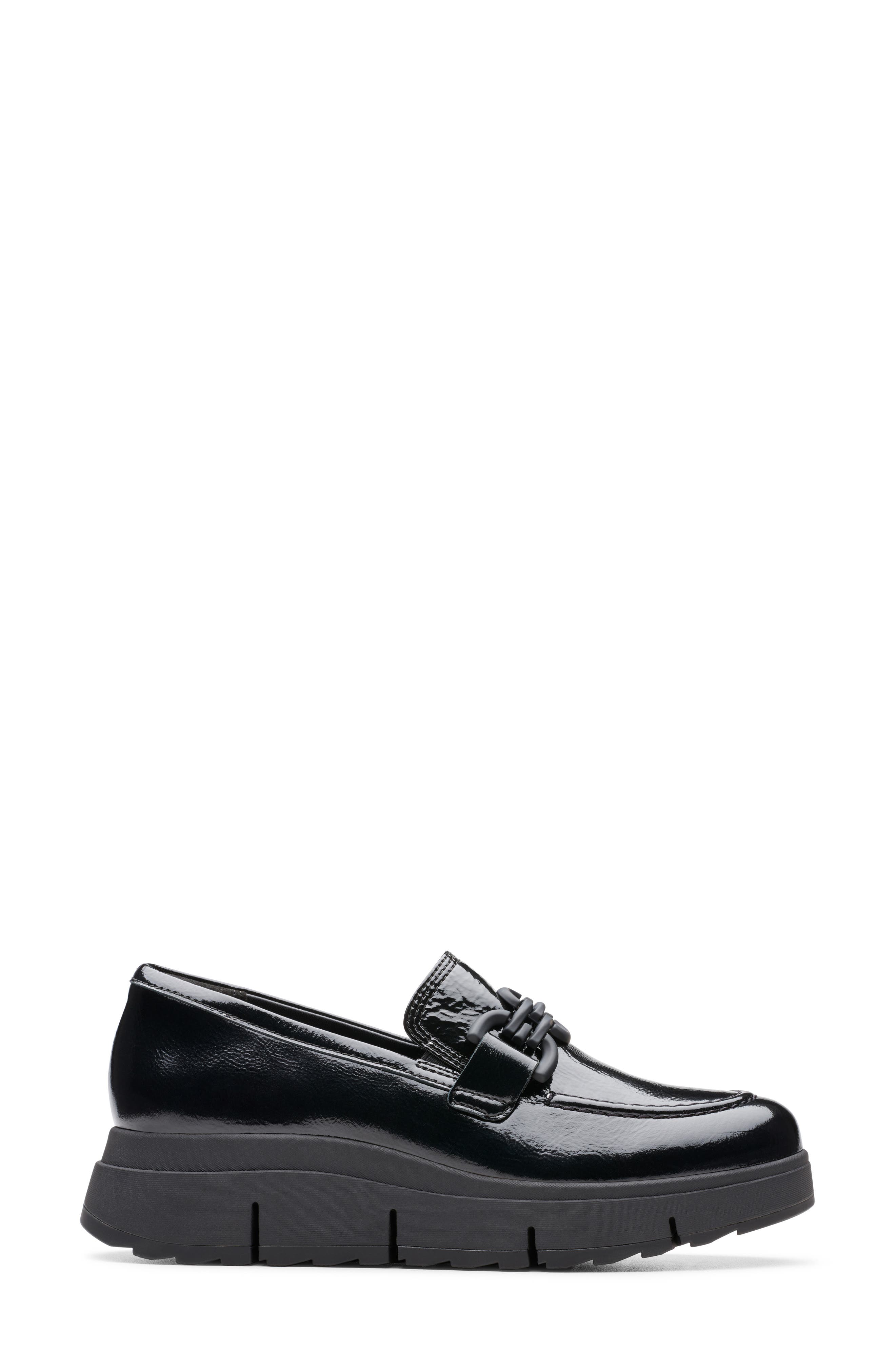 Clarks<sup>®</sup> Loriini Izzy Platform Wedge Bit Loafer, Alternate, color, Black Patent
