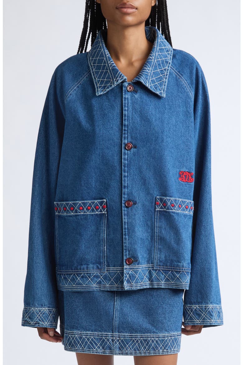 Embroidered Cotton Denim Jacket, Main, color, INDIGO