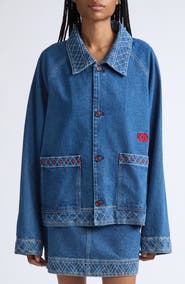 Bode Embroidered Cotton Denim Jacket