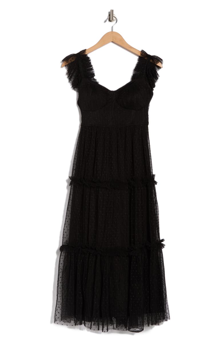 Blu Pepper Mesh Tiered Midi Dress, Main, color, Black