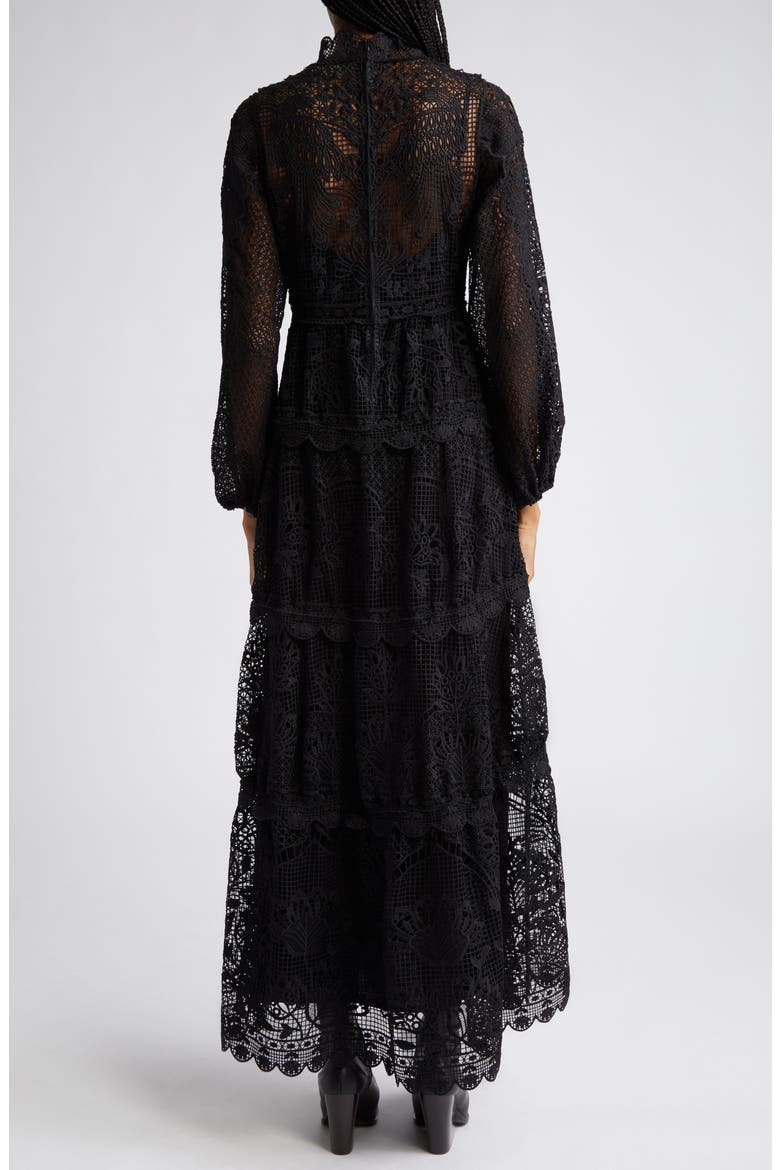Long Sleeve Guipure Lace Maxi Dress, Alternate, color, BLACK