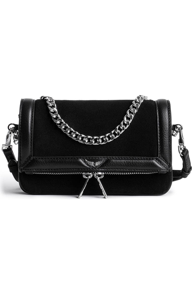 Zadig & Voltaire Nano Rock Suede & Leather Crossbody Bag, Main, color,