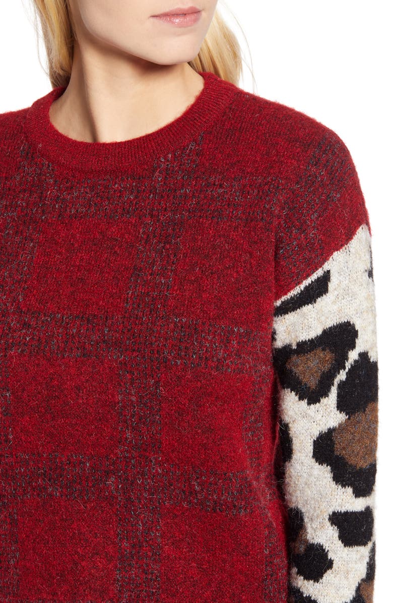 RD Style Leopard Sleeve Sweater, Alternate, color, 