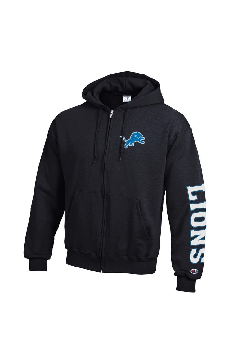Men's Champion  Black Detroit Lions Powerblend Fleece Full-Zip Hoodie, Alternate, color, Black