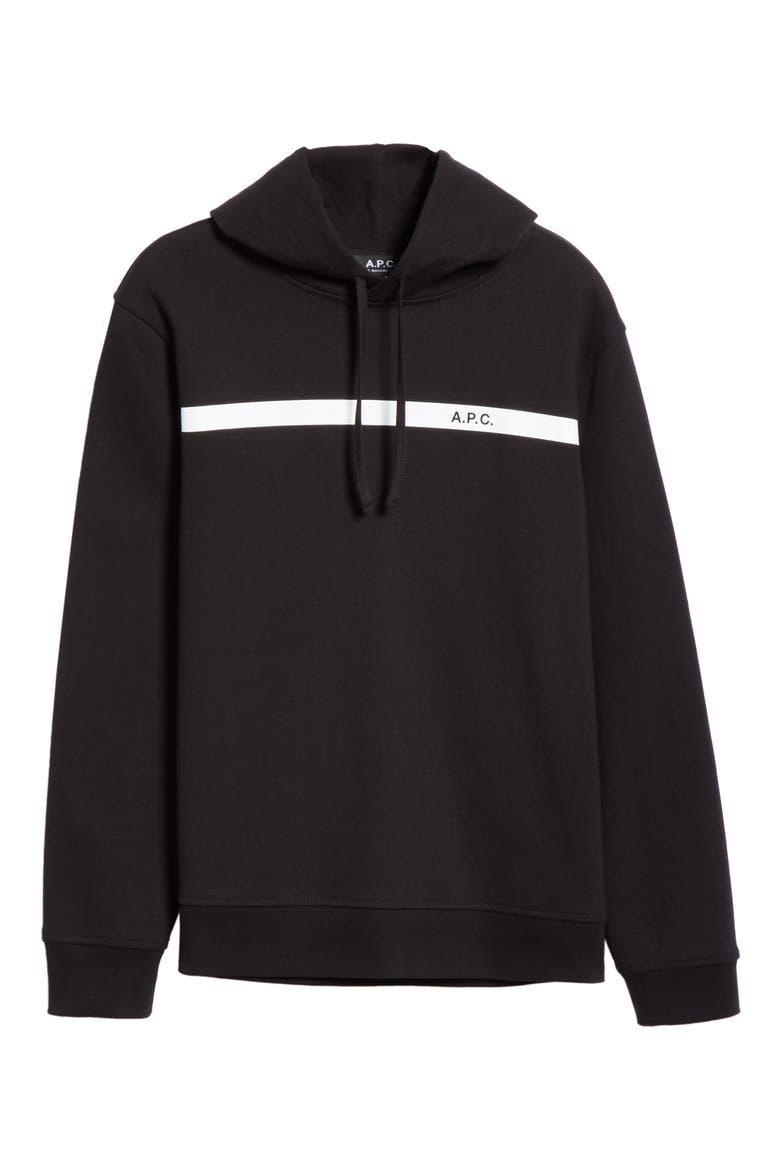 Logo Stripe Hooded Sweatshirt, Alternate, color, NOIR