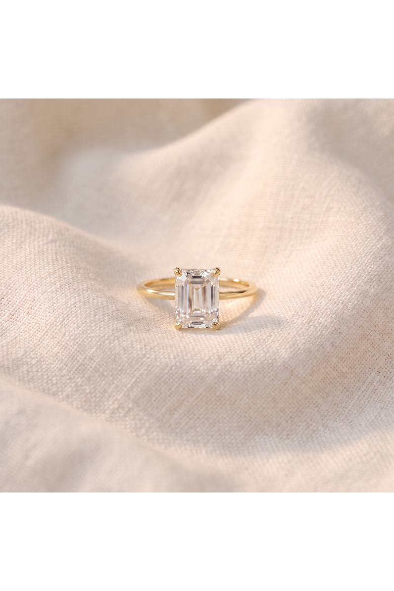 Certified 4Ct Emerald Cut Solitaire Diamond Engagement Ring Lab Grown 14k, Alternate, color, 14k Yellow Gold