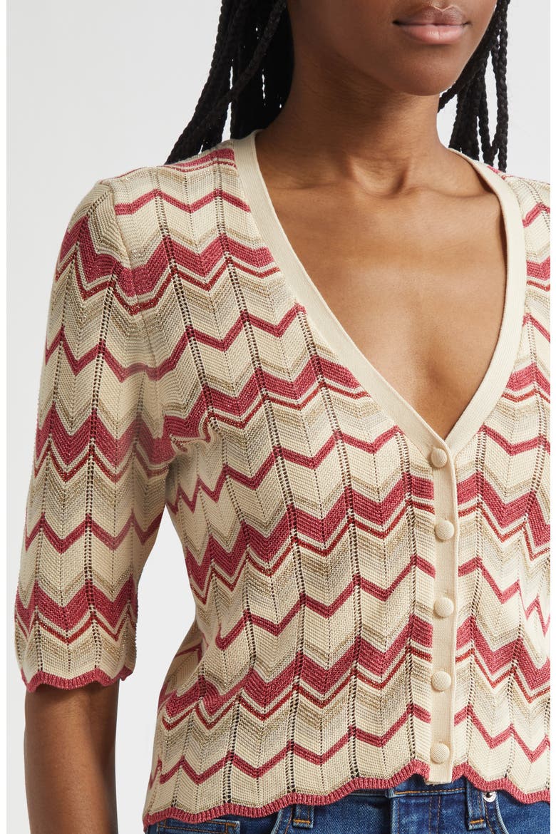 Alec Chevron Metallic Stripe Cotton Blend Cardigan, Alternate, color, ROSA PINK CHEVRON