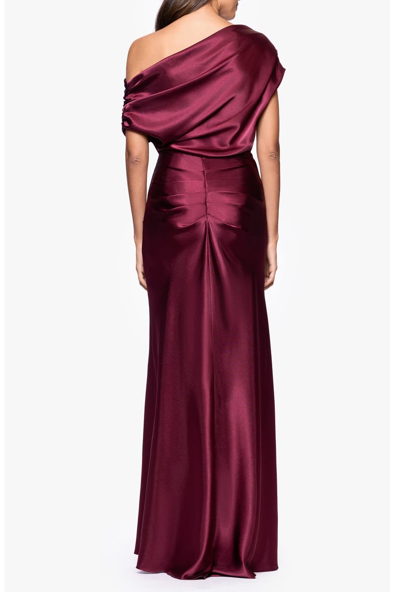 One-Shoulder Satin Sheath Gown, Alternate, color, BURGUNDY