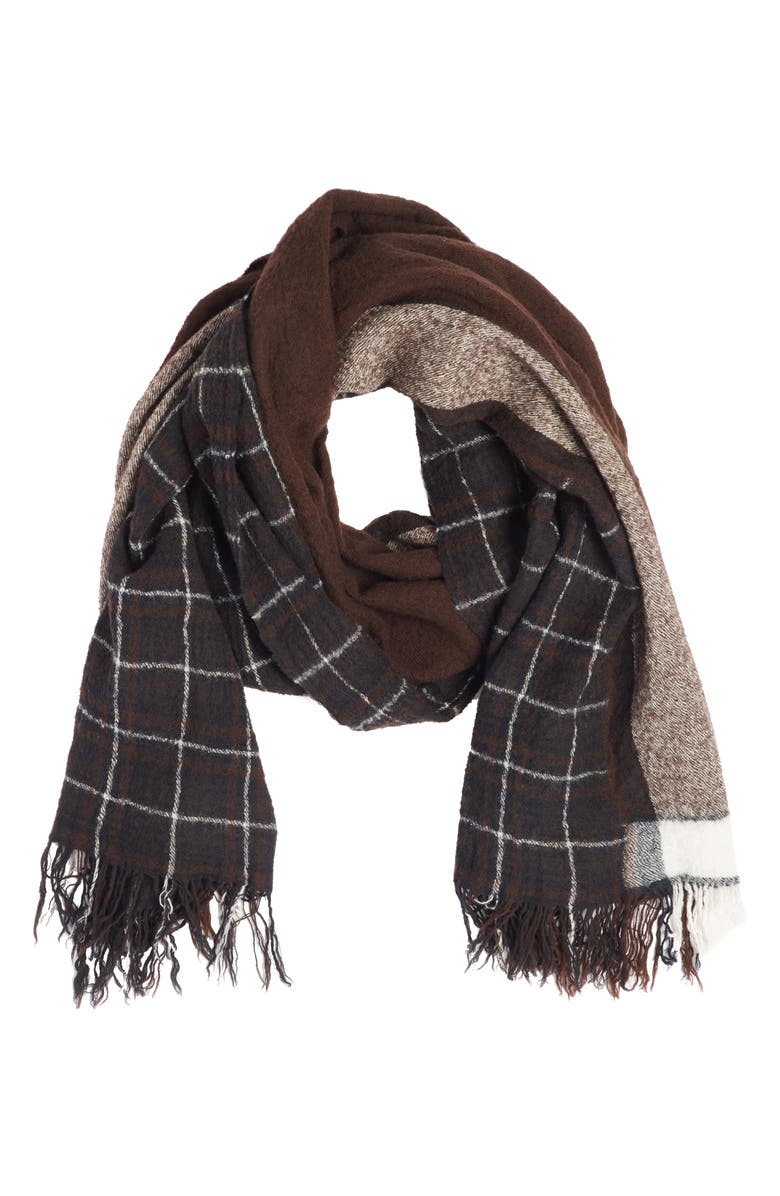 Y's by Yohji Yamamoto Y's by Yohjj Yamamoto Two Panel Check Wool Scarf, Alternate, color,