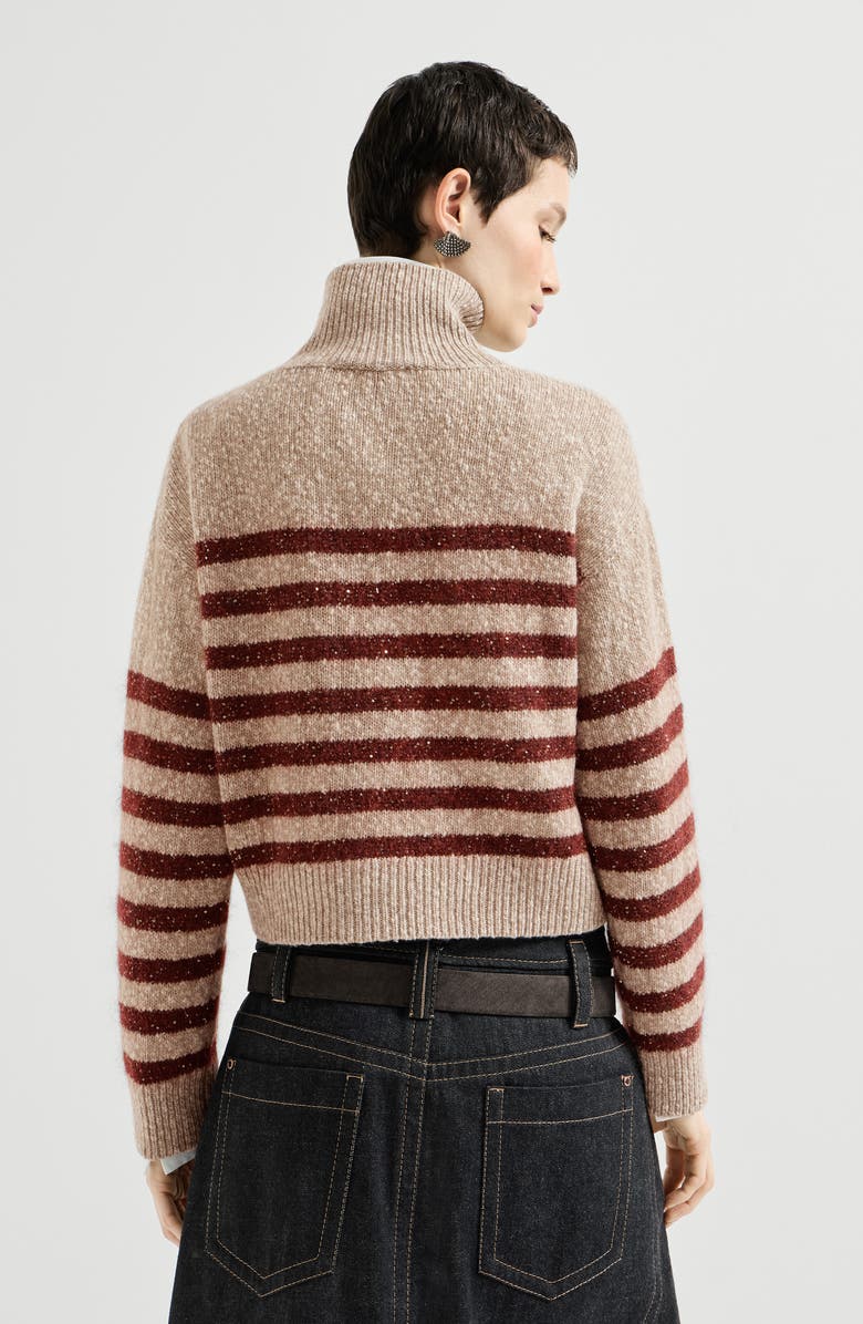 Brunello Cucinelli Soft virgin wool and cashmere turtleneck sweater with dazzling stripes, Alternate, color, Multicoloured