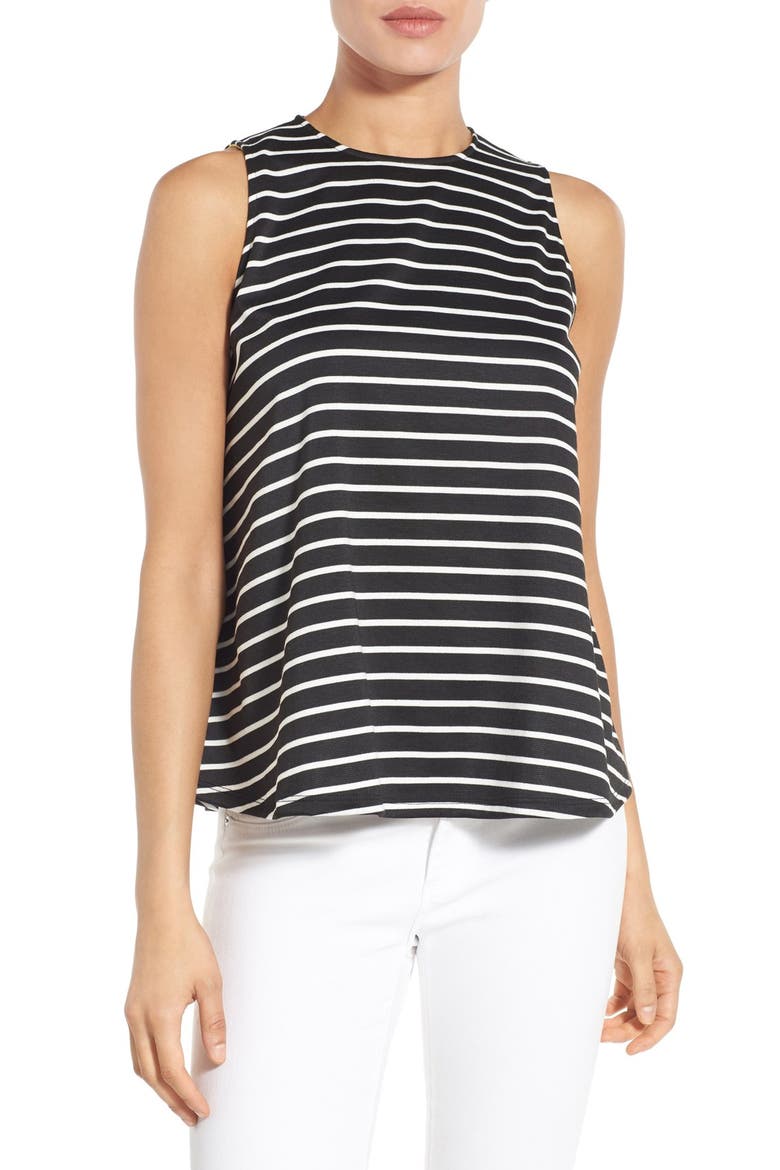 Stripe Sleeveless Swing Top, Main, color, BLACK/ IVORY