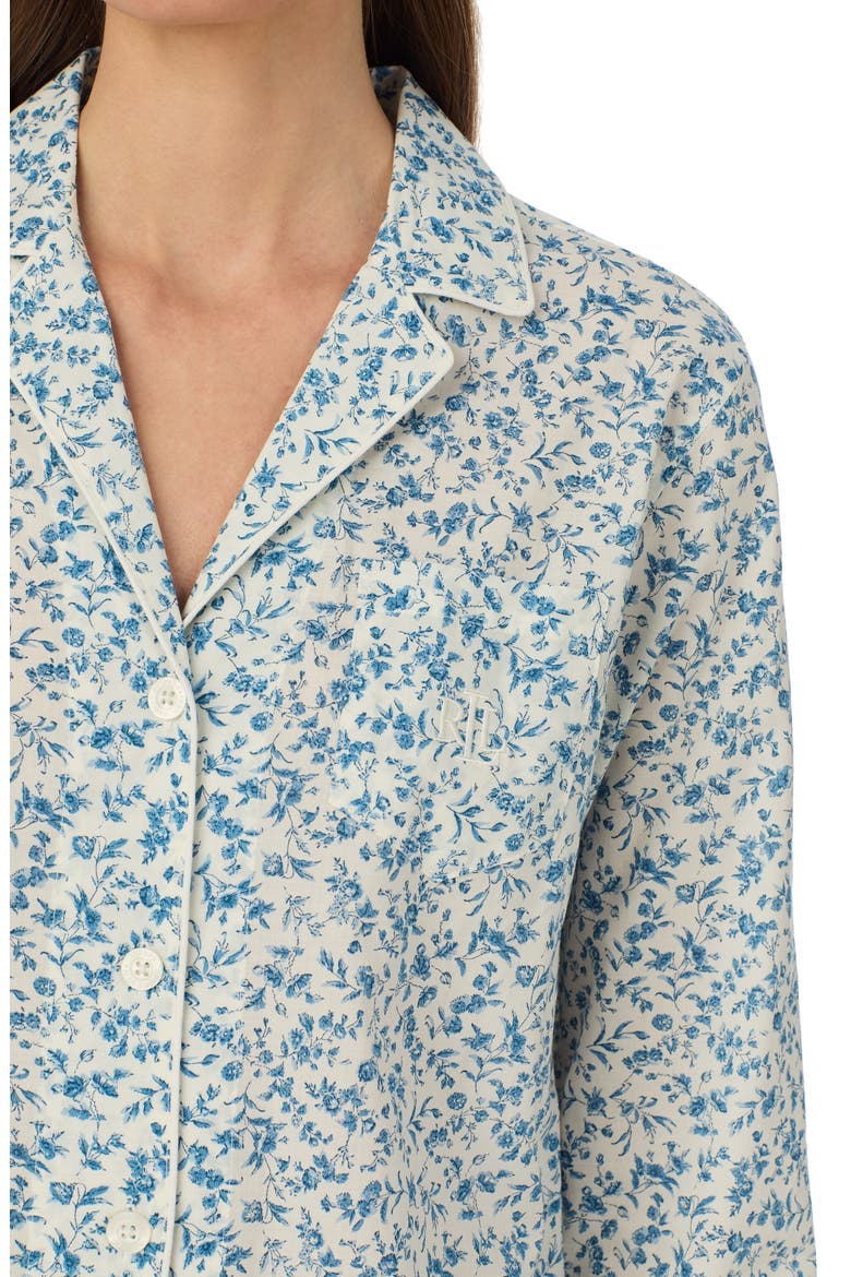 Print Cotton Blend Three-Quarter Sleeve Ankle Length Pajamas, Alternate, color, IVORY BLUE