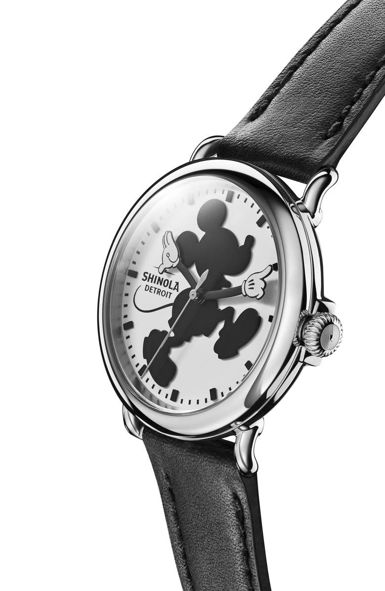 Shinola x Disney Runwell Mickey Classic Leather Strap Watch, 36mm, Alternate, color, 