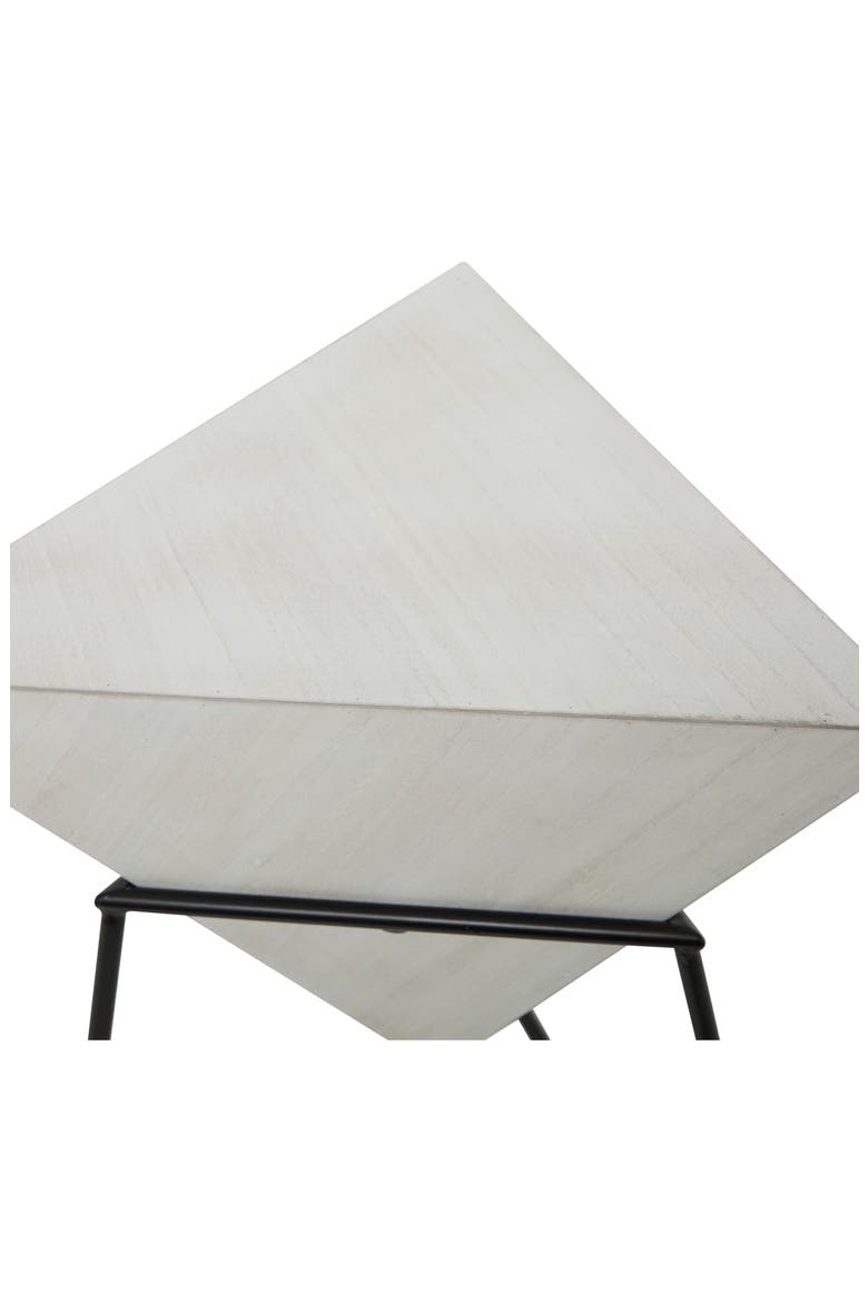 White Wood Modern Accent Table with Black Metal Stand, Alternate, color, BLACK