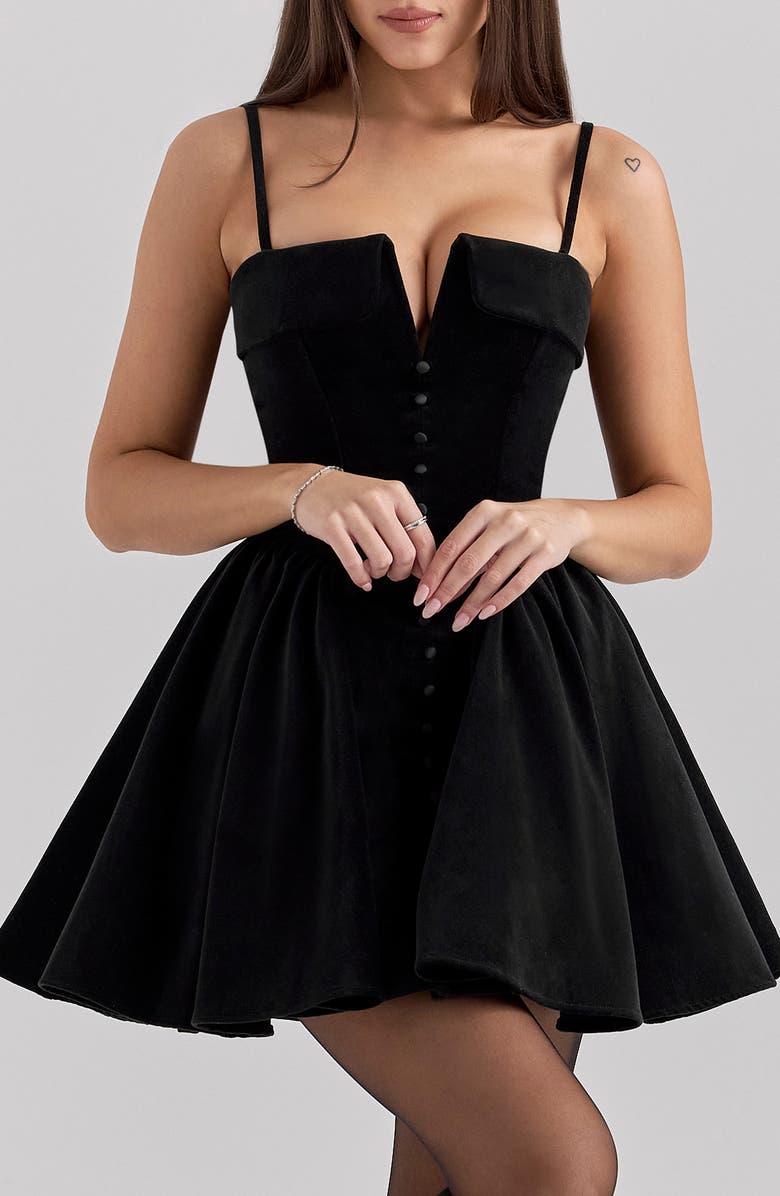 HOUSE OF CB Selina Fit & Flare Velvet Minidress, Alternate, color, Black