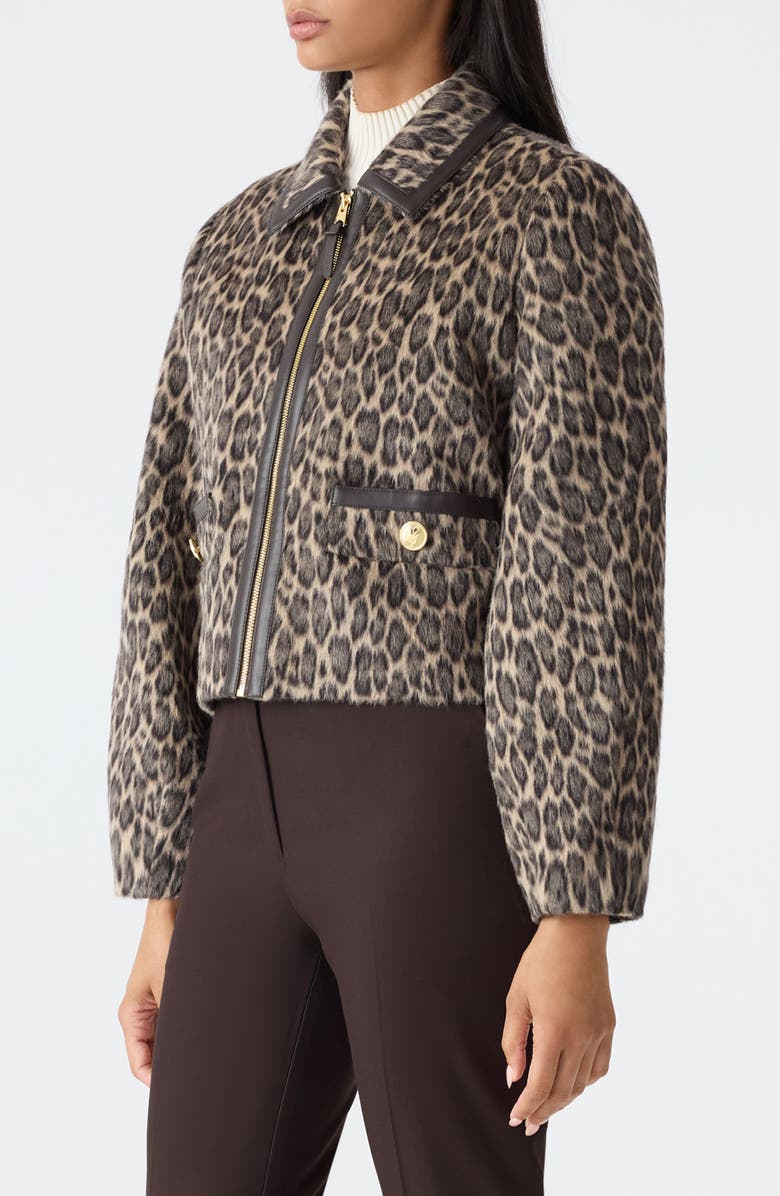 Mackage Lorah Leopard Print Wool & Alpaca Blend Crop Jacket, Alternate, color, Light Camel Multi