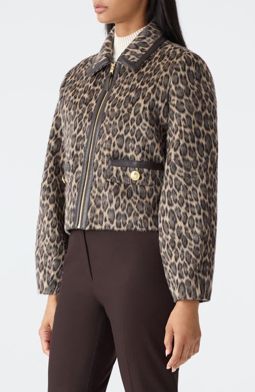 Mackage Animal Print Cropped Leather Trim Jacket In Brown
