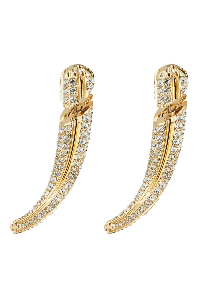 Pierced Front/Back Earrings, Main, color, LIGHT BRASS / CRYSTAL