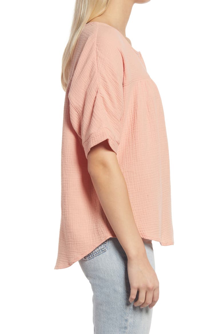 Cotton Gauze Top, Alternate, color, PEACH PAPAYA