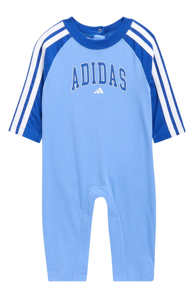 adidas Raglan Logo Romper, Main, color, Medium Blue