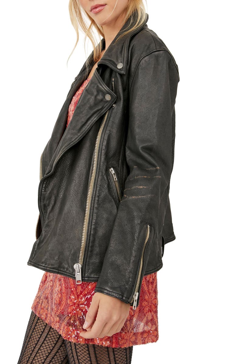 Free People We the Free Jealousy Leather Moto Jacket, Alternate, color, Distressed Black