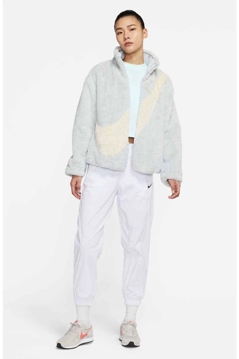 Sportswear Faux Fur Swoosh Jacket, Alternate, color, PHOTON DUST/ CASHMERE