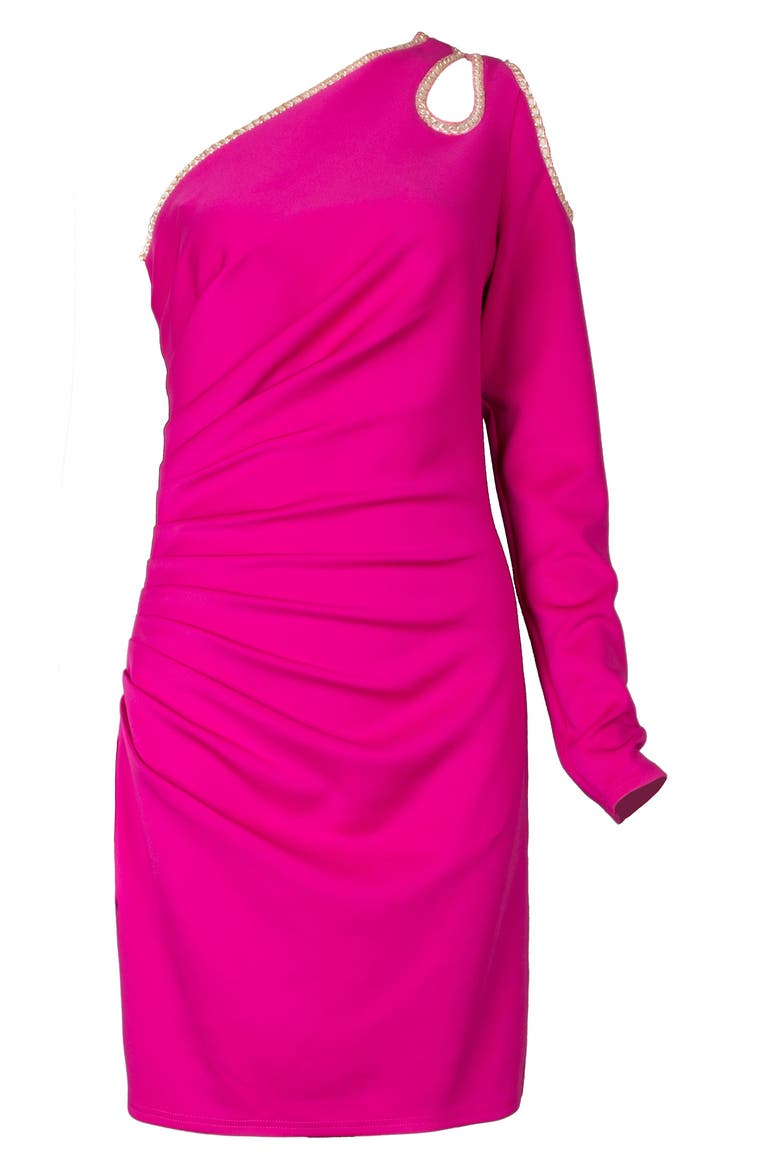 One-Shoulder Long Sleeve Stretch Cocktail Dress, Alternate, color, WILD PINK