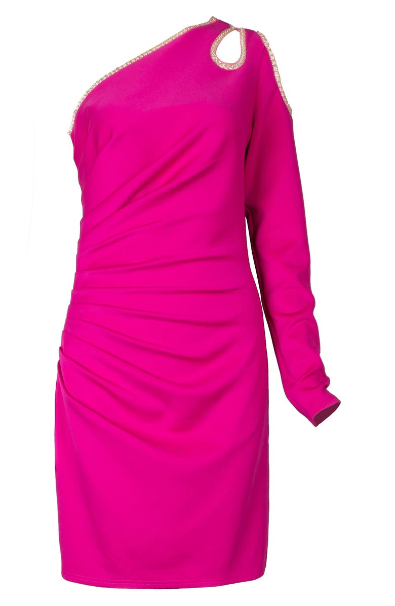 SHO by Tadashi Shoji One-Shoulder Long Sleeve Stretch Cocktail Dress, Alternate, color, Wild Pink