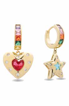 EYE CANDY LOS ANGELES Estella Cubic Zirconia Heart & Star Drop Huggie Hoop Earrings