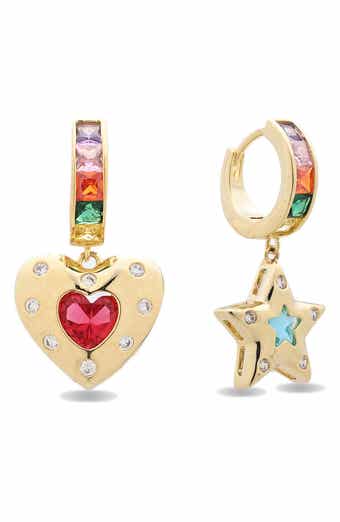 Estella Cubic Zirconia Heart & Star Drop Huggie Hoop Earrings