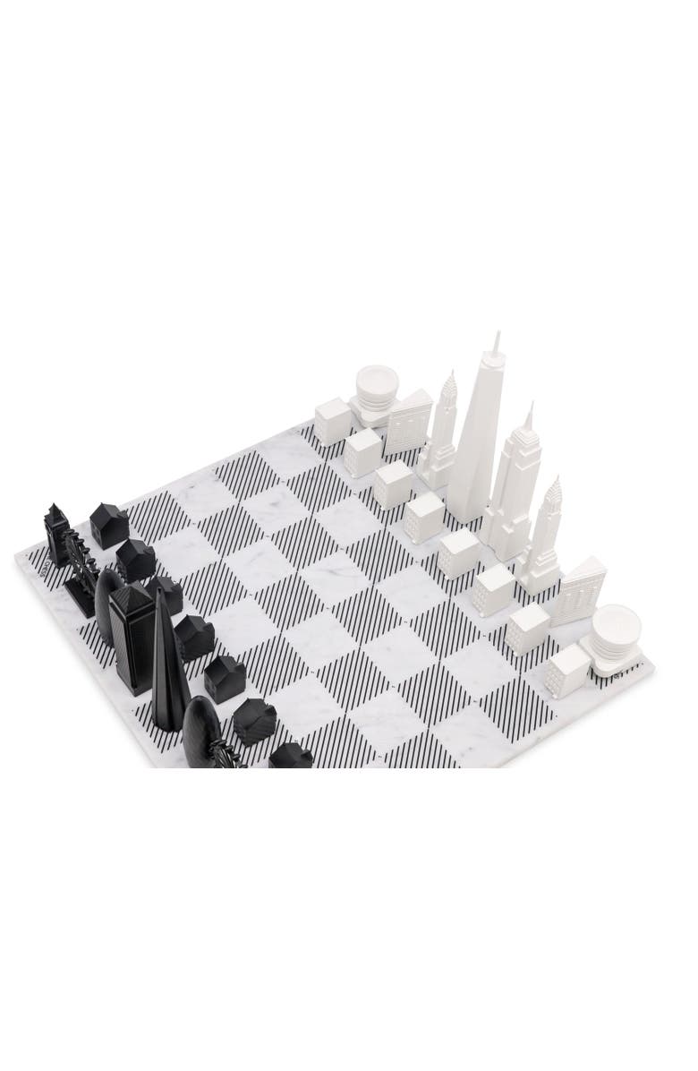 SKYLINE CHESS Chess Set Acrylic LONDON vs NEW YORK with Marble Hatch Board, Alternate, color, White