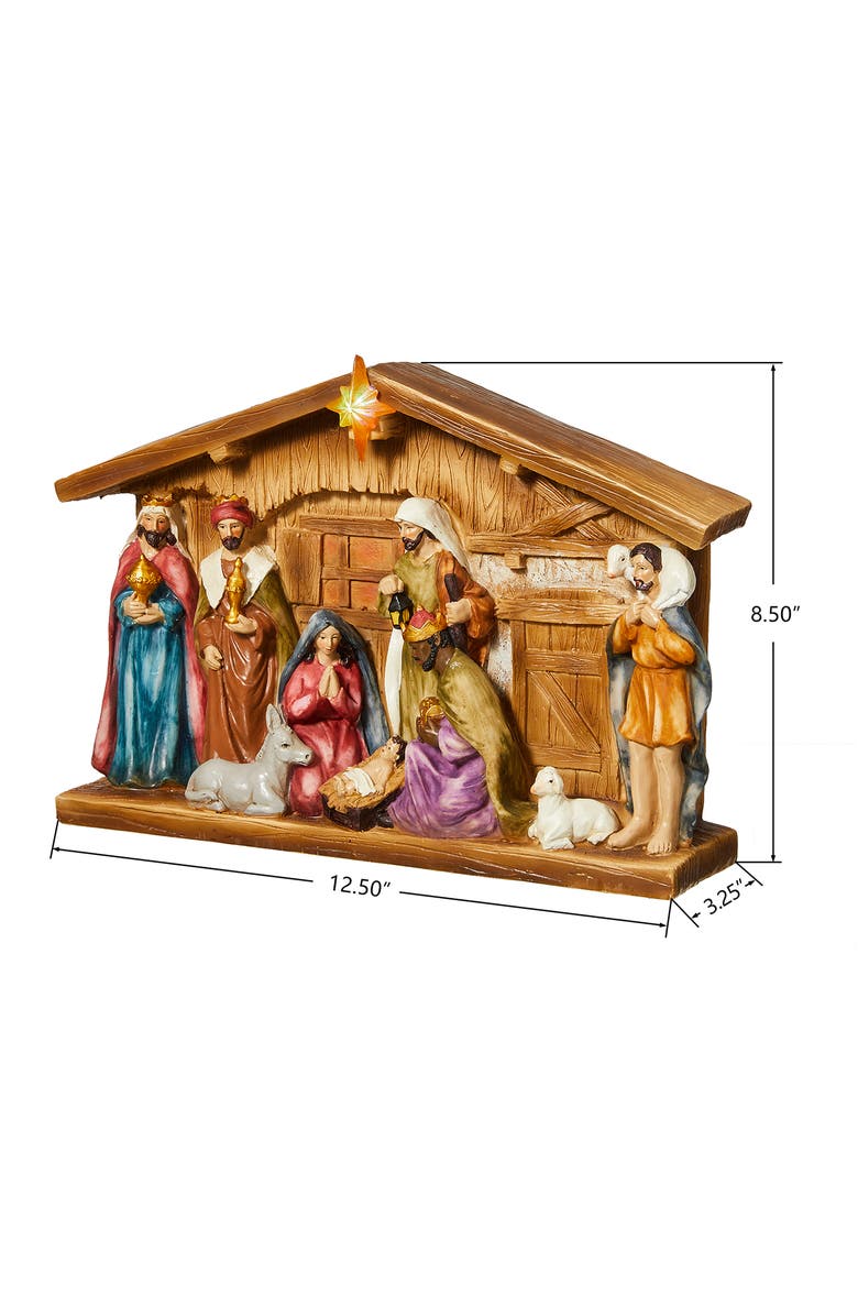 Glitzhome 12.5"L Lighted Resin Nativity House Figurine Set, Alternate, color, 