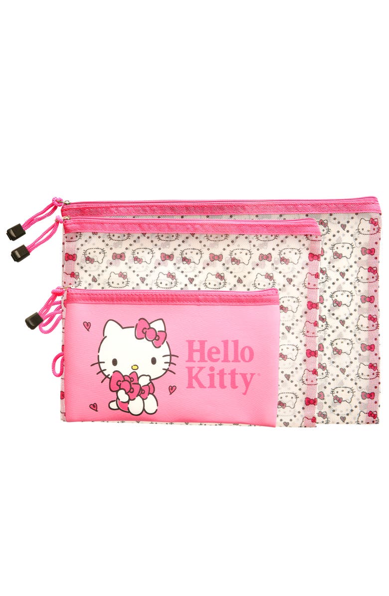 Hello Kitty Quilt Pattern 3 Pack Travel Pouch Set, Main, color, Pink