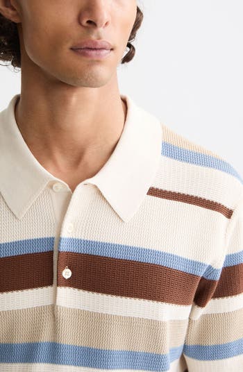 Stripe Textured Cotton Knit Polo