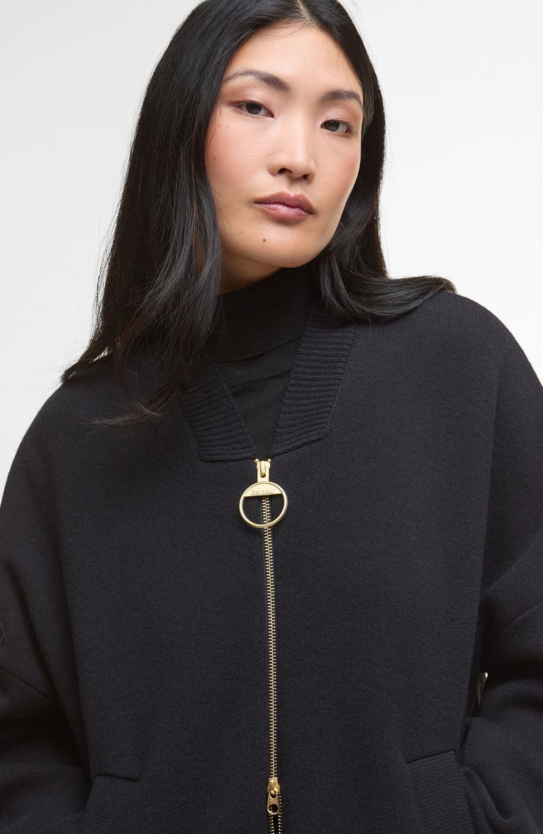 Barbour Milda Oversize Cotton & Wool Bomber Cardigan, Alternate, color, Black
