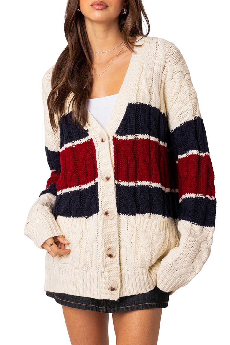 Tinsley Oversize Cable Stitch Cardigan, Main, color, CREAM