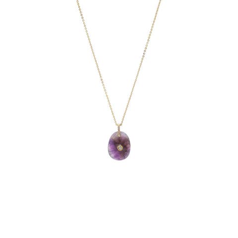 CZ Bezeled Natural Stone Pendant Necklace